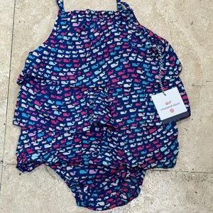 Vineyard Vines X Target Whale Ruffle 100% Cotton Romper, Sz. 6-9 Months- NWT